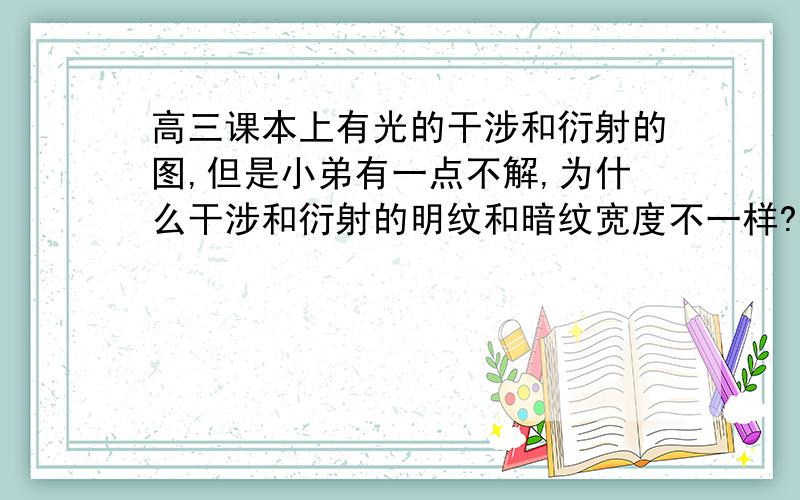 高三课本上有光的干涉和衍射的图,但是小弟有一点不解,为什么干涉和衍射的明纹和暗纹宽度不一样?按理说他们应该一样的啊……