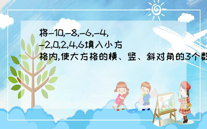 将-10,-8,-6,-4,-2,0,2,4,6填入小方格内,使大方格的横、竖、斜对角的3个数之和相等以及附上详细的说明