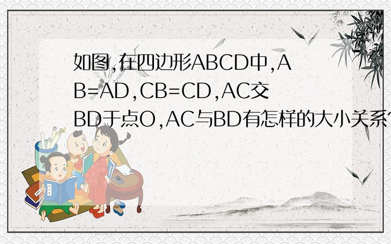 如图,在四边形ABCD中,AB=AD,CB=CD,AC交BD于点O,AC与BD有怎样的大小关系?为什么?