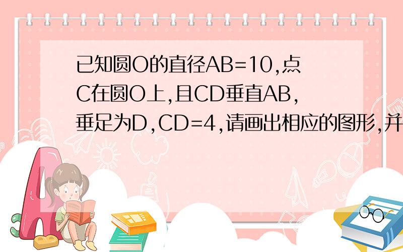 已知圆O的直径AB=10,点C在圆O上,且CD垂直AB,垂足为D,CD=4,请画出相应的图形,并求AD与DB的长