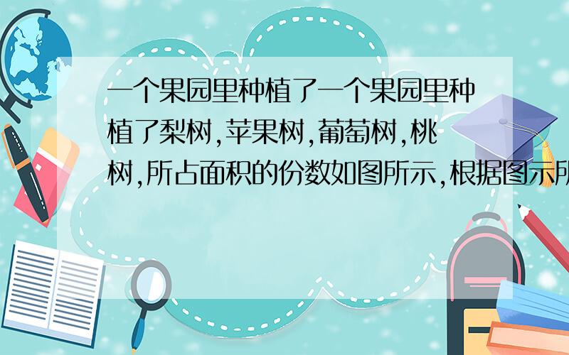 一个果园里种植了一个果园里种植了梨树,苹果树,葡萄树,桃树,所占面积的份数如图所示,根据图示所提供的信息回答下列问题：（1）若果园里梨树占地26亩,求果园的总面积.（2）若苹果园所