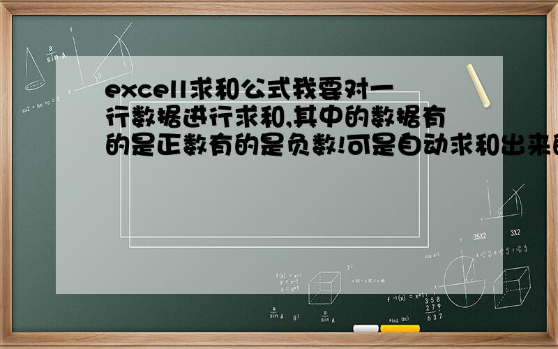 excell求和公式我要对一行数据进行求和,其中的数据有的是正数有的是负数!可是自动求和出来的结果不对啊!把负数也给按正数也加起来了!怎么才能把负数减掉呢?还有就是这一组数据是单一