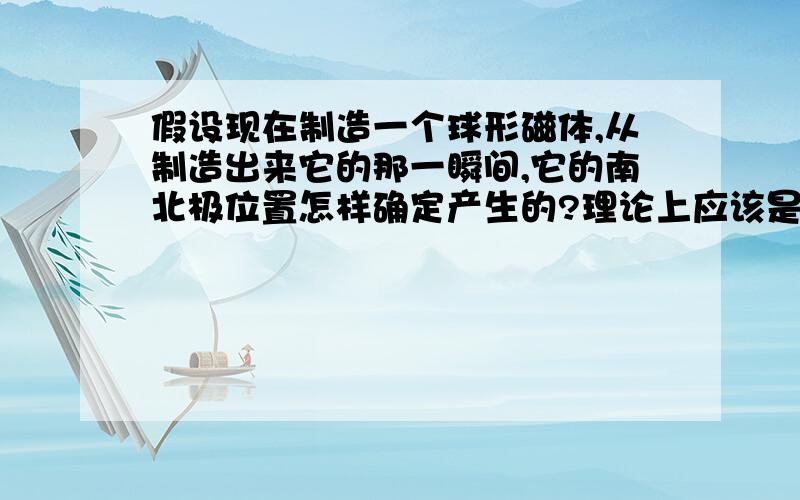 假设现在制造一个球形磁体,从制造出来它的那一瞬间,它的南北极位置怎样确定产生的?理论上应该是球体的任何位置都可以产生南北极,可实际是它是南北极由什么因素决定的呢?