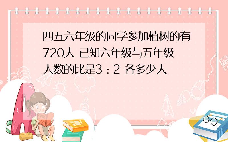 四五六年级的同学参加植树的有720人 已知六年级与五年级人数的比是3：2 各多少人