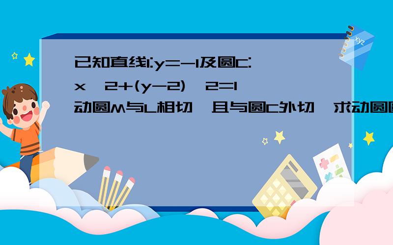 已知直线l:y=-1及圆C:x^2+(y-2)^2=1,动圆M与L相切,且与圆C外切,求动圆圆心M的轨迹方程