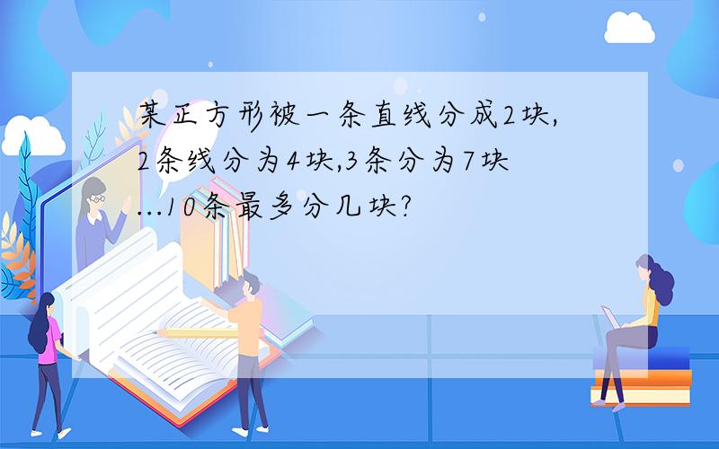 某正方形被一条直线分成2块,2条线分为4块,3条分为7块...10条最多分几块?