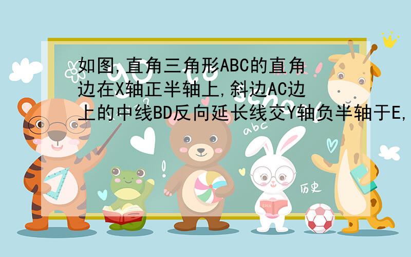 如图,直角三角形ABC的直角边在X轴正半轴上,斜边AC边上的中线BD反向延长线交Y轴负半轴于E,双曲线y=k/x的图象经过点A,若三角形的面积为8,则k等于______.