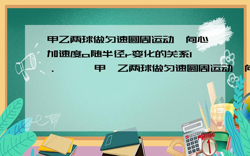 甲乙两球做匀速圆周运动,向心加速度a随半径r变化的关系1．      甲、乙两球做匀速圆周运动,向心加速度a随半径r变化的关系图像如图6所示,由图像可知： A. 甲球运动时,角速度大小为2 rad/s  B.