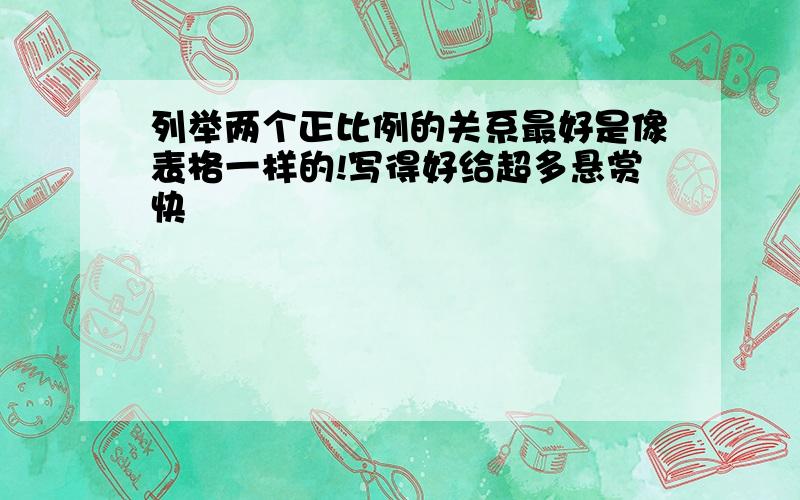 列举两个正比例的关系最好是像表格一样的!写得好给超多悬赏快