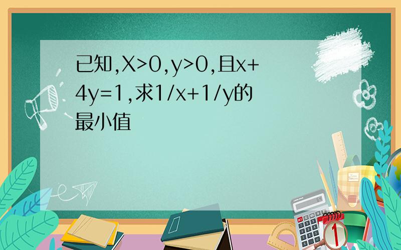 已知,X>0,y>0,且x+4y=1,求1/x+1/y的最小值
