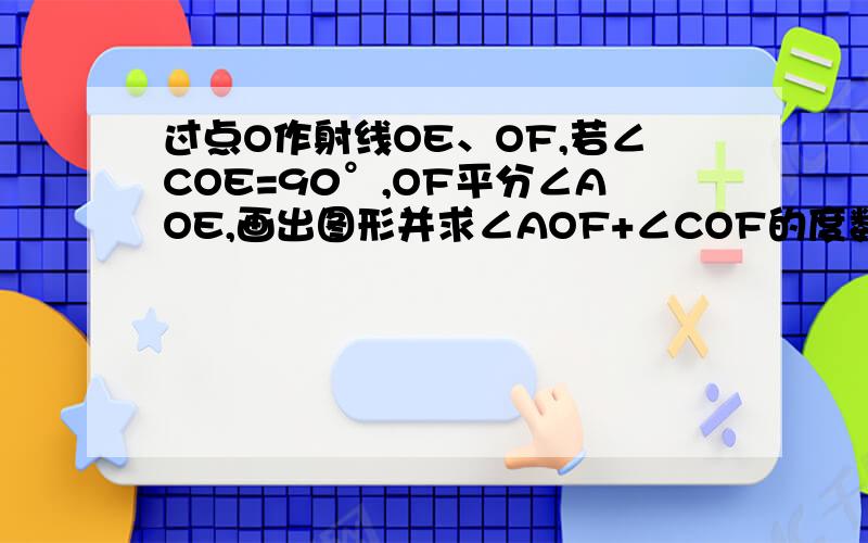 过点O作射线OE、OF,若∠COE=90°,OF平分∠AOE,画出图形并求∠AOF+∠COF的度数,说明你的理由 急求!图已给出   谢谢