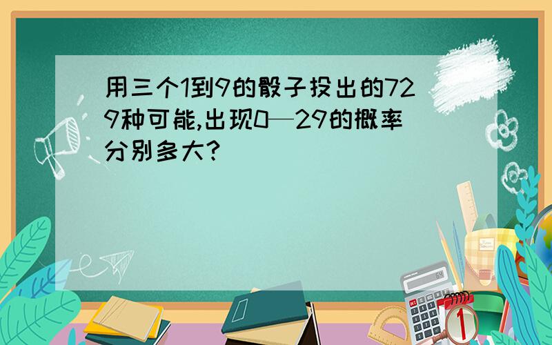 用三个1到9的骰子投出的729种可能,出现0—29的概率分别多大?