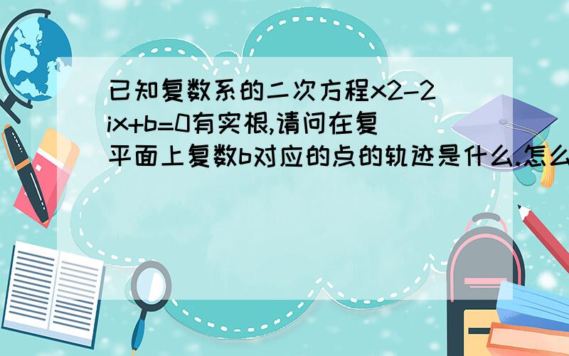 已知复数系的二次方程x2-2ix+b=0有实根,请问在复平面上复数b对应的点的轨迹是什么.怎么求出来的?请一定将解答的思路进行详细介绍