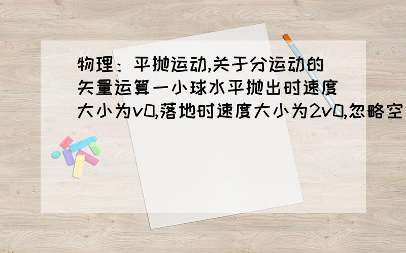 物理：平抛运动,关于分运动的矢量运算一小球水平抛出时速度大小为v0,落地时速度大小为2v0,忽略空气阻力,小球在空中运动时竖直方向的位移大小是多少?还有一道题：如图,以v0=10m/s的水平速