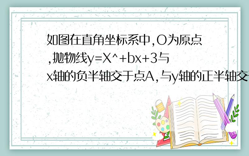 如图在直角坐标系中,O为原点,抛物线y=X^+bx+3与x轴的负半轴交于点A,与y轴的正半轴交于点B,tan角ABO=三分之一,顶点为P（1）求抛物线解析式（2）若抛物线向上或向下平移|k|个单位长度后经过点