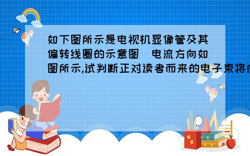 如下图所示是电视机显像管及其偏转线圈的示意图．电流方向如图所示,试判断正对读者而来的电子束将向哪边�如下图所示是电视机显像管及其偏转线圈的示意图．电流方向如图所示,试判