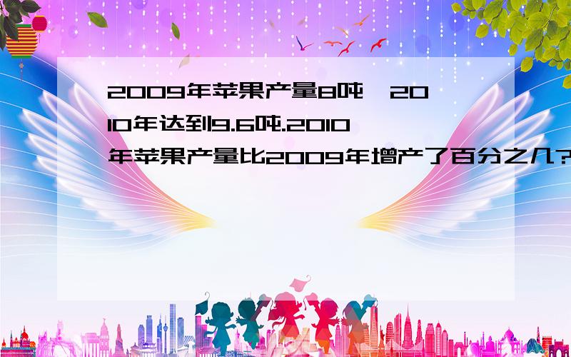 2009年苹果产量8吨,2010年达到9.6吨.2010年苹果产量比2009年增产了百分之几?