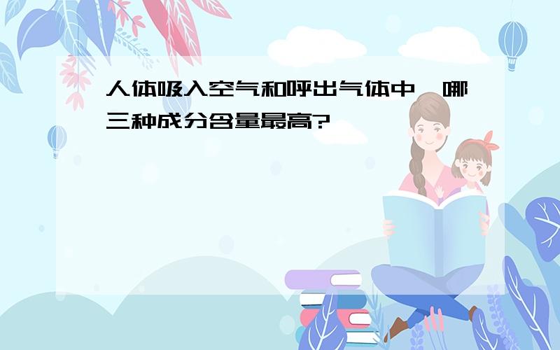 人体吸入空气和呼出气体中,哪三种成分含量最高?