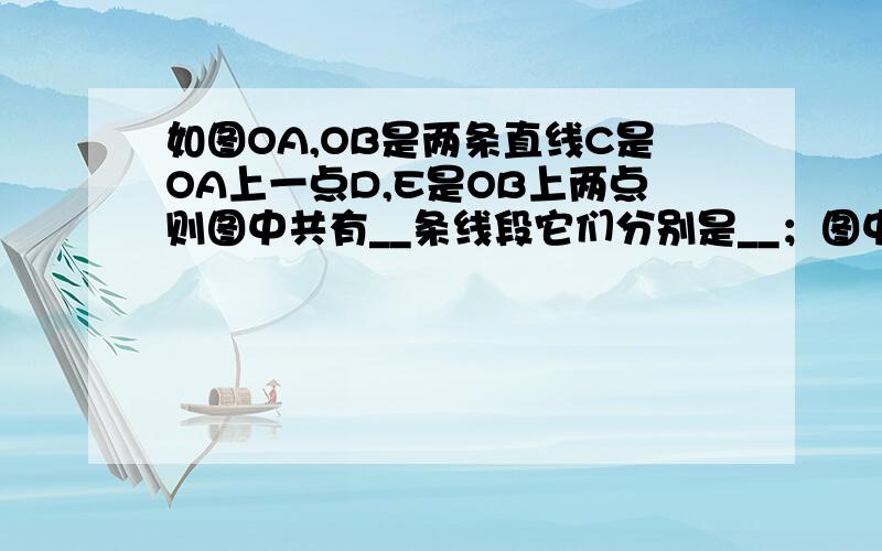 如图OA,OB是两条直线C是OA上一点D,E是OB上两点则图中共有__条线段它们分别是__；图中共有__条射线它们是