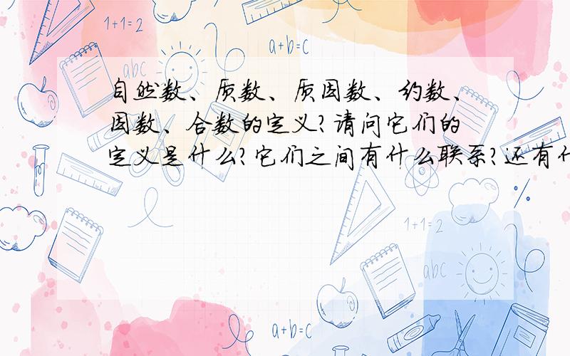 自然数、质数、质因数、约数、因数、合数的定义?请问它们的定义是什么?它们之间有什么联系?还有什么相关的名词吗?