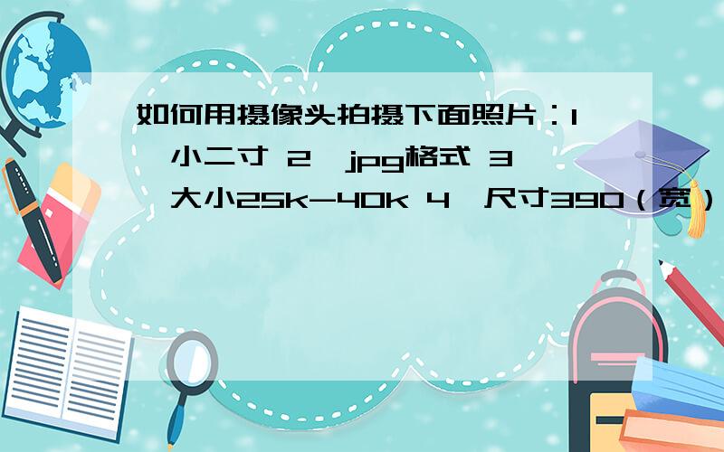 如何用摄像头拍摄下面照片：1、小二寸 2、jpg格式 3、大小25k-40k 4、尺寸390（宽）*567（高）真彩24位