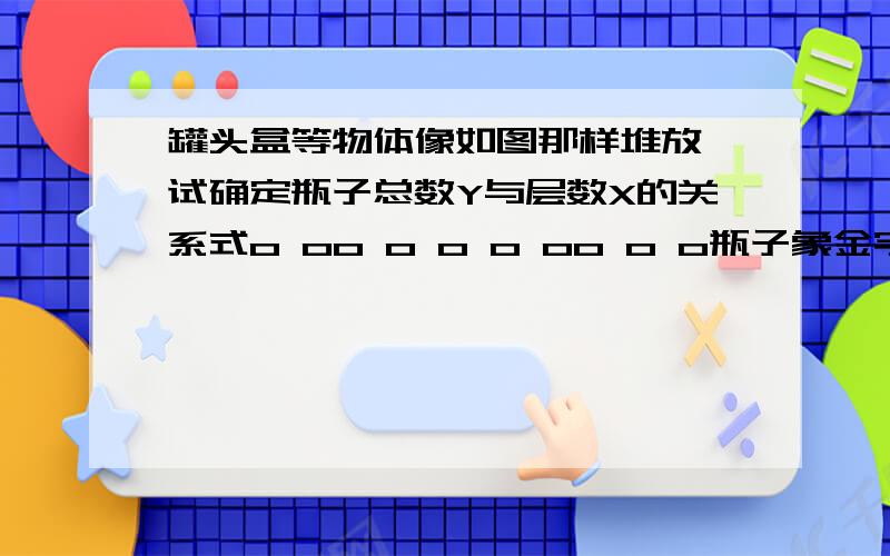 罐头盒等物体像如图那样堆放,试确定瓶子总数Y与层数X的关系式o oo o o o oo o o瓶子象金字塔状堆放,第一幅是一个,第二幅是三个,第三幅是六个,第四幅是十个,依次类推