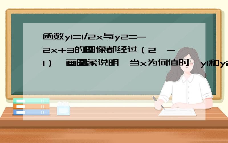 函数y1=1/2x与y2=-2x+3的图像都经过（2,-1）,画图象说明,当x为何值时,y1和y2满足下列条件（1）y1=y2(2)y1>y2(3)y1是-1/2x我打错了