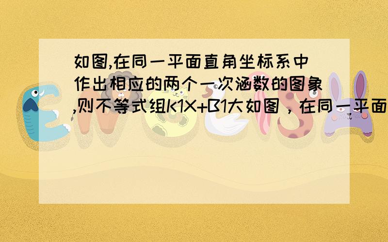 如图,在同一平面直角坐标系中作出相应的两个一次涵数的图象,则不等式组K1X+B1大如图，在同一平面直角坐标系中作出相应的两个一次涵数的图象，则不等式组K1X+B1大于0,K2X+B2小于0的解集为