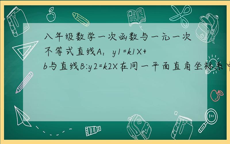 八年级数学一次函数与一元一次不等式直线A：y1=k1X+b与直线B:y2=k2X在同一平面直角坐标系中的图像如图所示 交于点（-2,3）k2X＞k1X+b的X的解集