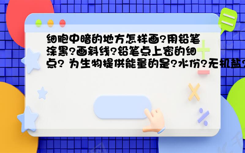 细胞中暗的地方怎样画?用铅笔涂黑?画斜线?铅笔点上密的细点? 为生物提供能量的是?水份?无机盐?糖类?维生素?