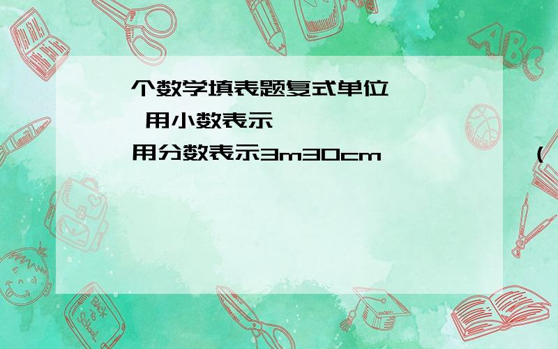 一个数学填表题复式单位      用小数表示        用分数表示3m30cm           （      ）        （      ）15kg70g          （      ）        （       ）（    ）       15.73km                （      ）（     ）      （