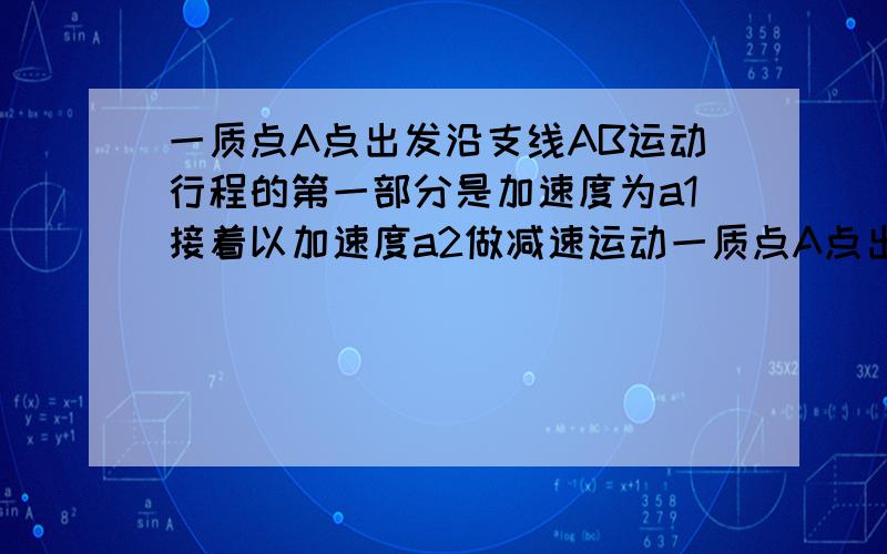 一质点A点出发沿支线AB运动行程的第一部分是加速度为a1接着以加速度a2做减速运动一质点A点出发沿支线AB运动行程的第一部分是加速度为a1接着以加速度a2做减速运动抵达B地时刚好停止若AB