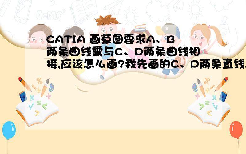 CATIA 画草图要求A、B两条曲线需与C、D两条曲线相接,应该怎么画?我先画的C、D两条直线,然后画两个偏移平面,再画A、B两条曲线,再分别约束A、B两条曲线与C、D相合,这样画怎么不行?另外在C、D