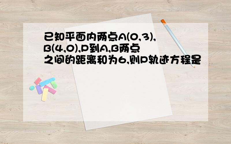 已知平面内两点A(0,3),B(4,0),P到A,B两点之间的距离和为6,则P轨迹方程是