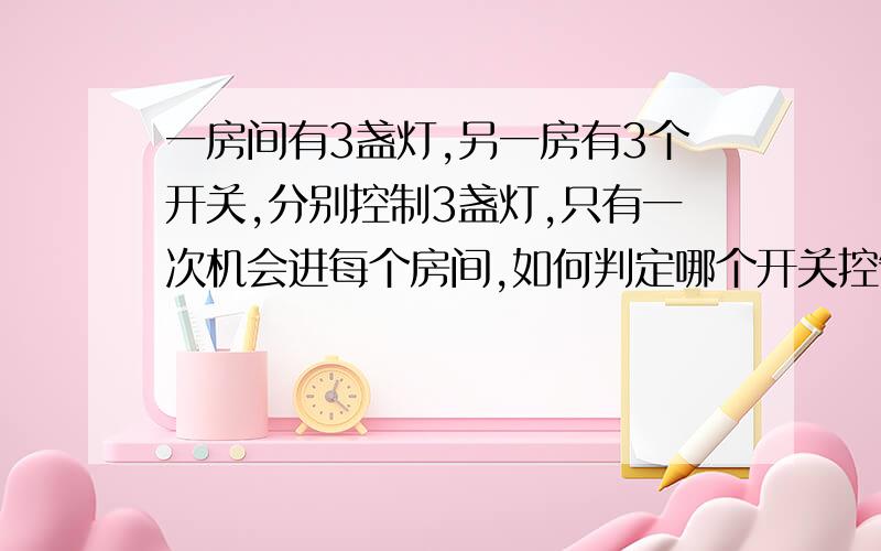 一房间有3盏灯,另一房有3个开关,分别控制3盏灯,只有一次机会进每个房间,如何判定哪个开关控制哪盏灯?