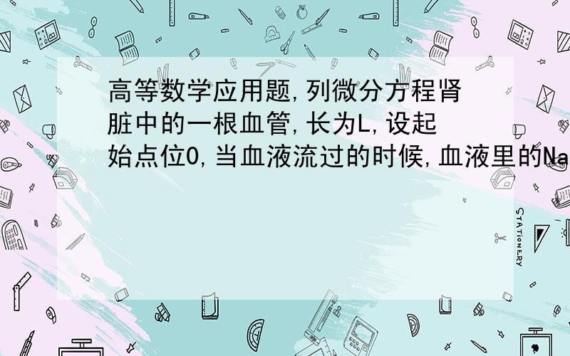 高等数学应用题,列微分方程肾脏中的一根血管,长为L,设起始点位0,当血液流过的时候,血液里的Na就被转送到血管外,Na浓度为C,在起始点即为C（0）,而将Na排出血管的速率设为f,f直接受控于C,有f