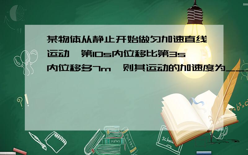 某物体从静止开始做匀加速直线运动,第10s内位移比第3s内位移多7m,则其运动的加速度为_____m/s2.