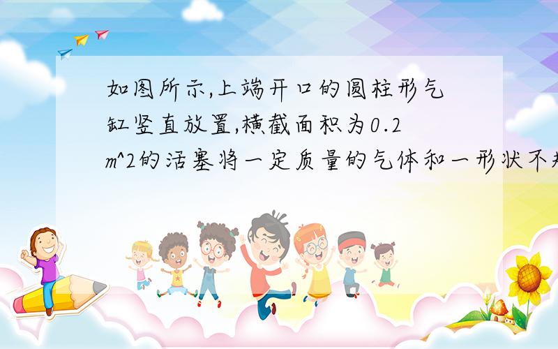 如图所示,上端开口的圆柱形气缸竖直放置,横截面积为0.2m^2的活塞将一定质量的气体和一形状不规则的固体A封闭在气缸内,温度为300K时,活塞离气缸底底部的高度为0.6m,将气体加热到330K时,活塞