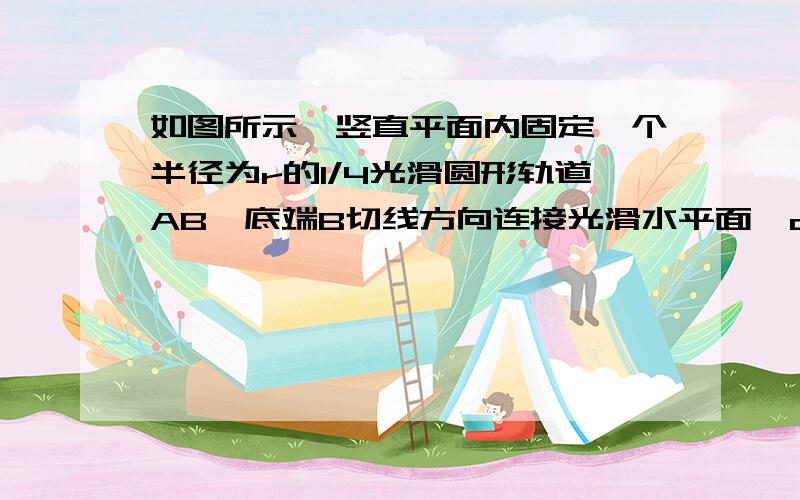 如图所示,竖直平面内固定一个半径为r的1/4光滑圆形轨道AB,底端B切线方向连接光滑水平面,c处固定竖直挡板,bc间的水平距离为s质量为m的物块从A点由静止释放沿轨道滑动,设物块每次与挡板碰