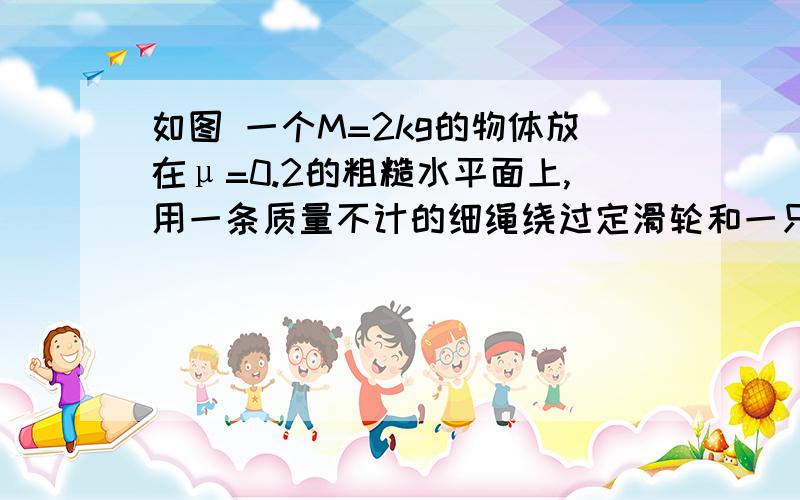 如图 一个M=2kg的物体放在μ=0.2的粗糙水平面上,用一条质量不计的细绳绕过定滑轮和一只mo=0.1kg的小桶相连