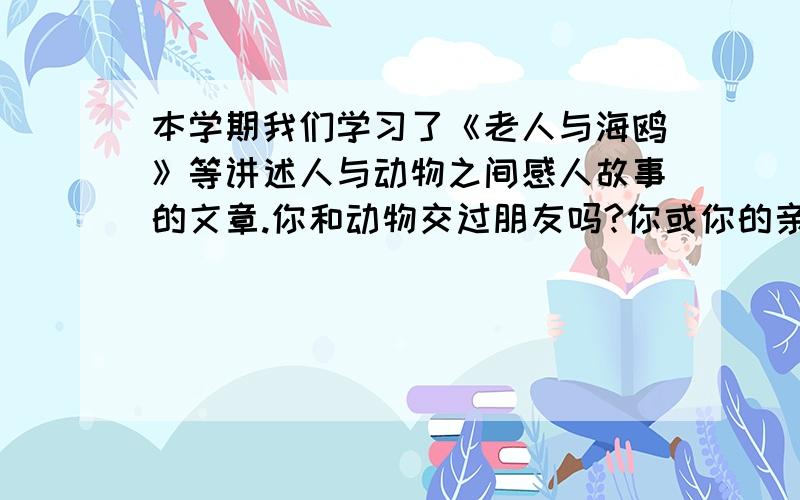 本学期我们学习了《老人与海鸥》等讲述人与动物之间感人故事的文章.你和动物交过朋友吗?你或你的亲人、朋友、同学、邻居等和动物之间发生过感人或有趣的故事吗?有哪些动物给你留下