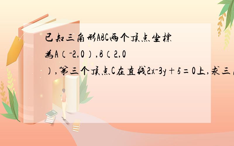 已知三角形ABC两个顶点坐标为A（-2,0）,B（2,0）,第三个顶点C在直线2x-3y+5=0上,求三角形的重心G的轨