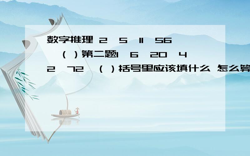 数字推理 2,5,11,56,（）第二题1,6,20,42,72,（）括号里应该填什么 怎么算得