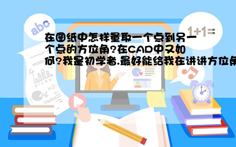 在图纸中怎样量取一个点到另一个点的方位角?在CAD中又如何?我是初学者.最好能给我在讲讲方位角的