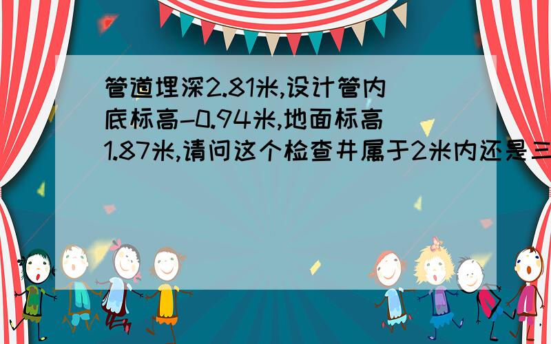 管道埋深2.81米,设计管内底标高-0.94米,地面标高1.87米,请问这个检查井属于2米内还是三米内还是2.5米内