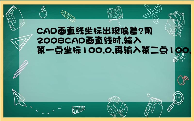 CAD画直线坐标出现偏差?用2008CAD画直线时,输入第一点坐标100,0,再输入第二点100,1500后,画出的图却成了点100,0到点200,1500的直线了,横坐标自己增了一倍?这是怎么回事呢?