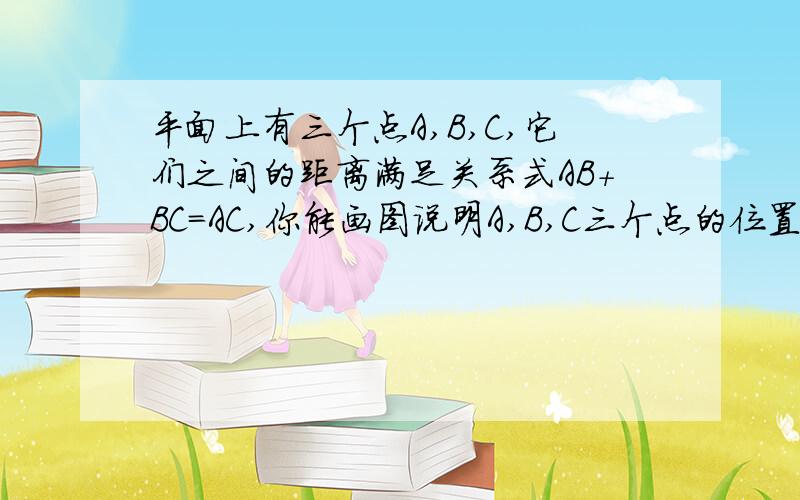 平面上有三个点A,B,C,它们之间的距离满足关系式AB+BC=AC,你能画图说明A,B,C三个点的位置KKK