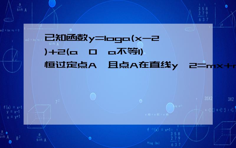 已知函数y=loga(x-2)+2(a>0,a不等1) 恒过定点A,且点A在直线y^2=mx+n上,则 4/m + 3/n 的最小值是________