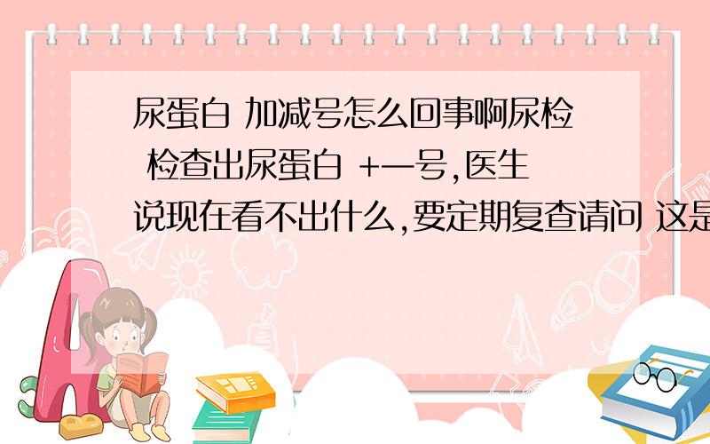 尿蛋白 加减号怎么回事啊尿检 检查出尿蛋白 +—号,医生说现在看不出什么,要定期复查请问 这是肾不好吗?如果是的话,那吃方面要注意什么呢