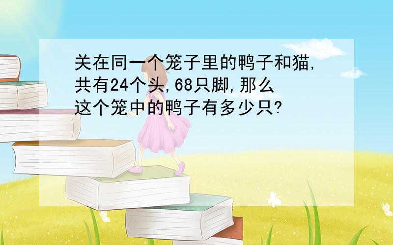 关在同一个笼子里的鸭子和猫,共有24个头,68只脚,那么这个笼中的鸭子有多少只?